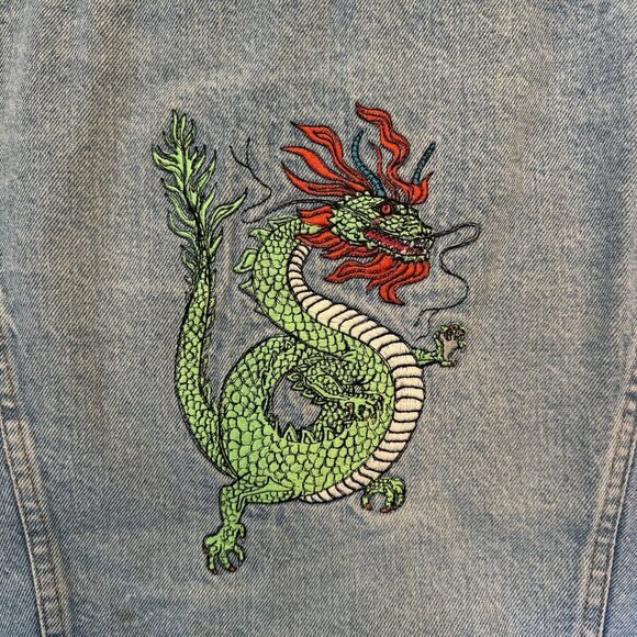Levis 80’s Vintage 75504-0212 Denim Trucker Jacket Size Large Dragon Embroidery - Picture 5 of 14